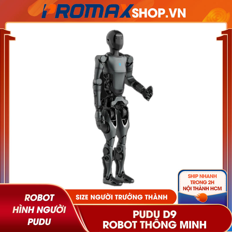 Robot hình người Pudu D9 - Robot đầu tiên có thiết kế theo tỷ lệ người trưởng thành của Pudu cùng khả năng di chuyển, nâng đẩy vật, kéo đồ siêu khỏe Pudu D9 hiện đang là siêu phẩm và là niềm tự hào của Pudu khi đây là Robot đầu tiên có thiết kế theo tỷ lệ người trưởng thành cùng khả năng di chuyển như người thật, khả năng đẩy đồ, nâng đồ vật, thậm chí là đi leo dốc với dốc nghiêng 10 độ vô cùng vững vàng. Là một đối tác tin cậy của Pudu, PromaxShop chính thức giới thiệu Robot hình người Pudu D9 tại Việt Nam! Robot hình người Pudu D9 - Thiết kế tương thích với cơ thể người trưởng thành Robot hình người Pudu D9 được thiết kế với hình dáng người hoàn chỉnh tương đương theo tỉ lệ người trưởng thành, có khả năng nhận thức chính xác cao và hiệu suất vận động cao cấp: - Chiều cao: 170cm - Cân nặng: 65kh - Mô-men xoắn khớp tối đa: 352 N·m - Độ tự do: 42 - Tải trọng tối đa (Môi trường thử nghiệm): 20kg - Tốc độ đi bộ tối đa: 2m/s Bàn tay linh hoạt, có độ chính xác cao Robot hình người Pudu D9 được trang bị bàn tay khéo léo với năm ngón tay 11 độ tự do PUDU DH11, hỗ trợ thực hiện nhiều loại nhiệm vụ có tính tinh vi khác nhau: - Cân nặng: 500g - Khu vực cảm biến xúc giác (Đơn vị): 12 - Số điểm ma trận cảm ứng: 1018 - Các mức độ tự do: 11 (6 đang hoạt động) - Súc mạnh cầm nắm tối đa của một ngón tay: 30Đ - Tải trọng nâng tối đa bằng một tay: 40kg - Tốc độ thực hiện bốn ngón tay: 150 °/giây - Tốc độ thực hiện ngón tay cái: 191 °/giây Các ứng dụng của Robot hình người Pudu D9 trong cuộc sống: Nhờ khả năng di chuyển ở địa hình phức tạp, khả năng bưng bê, nâng đồ vật có trọng tải lớn nên Robot hình người Pudu D9 có tính ứng dụng vô cùng rộng rãi: - Phụ giúp di chuyển đồ vật, hàng hóa trong kho. - Sắp xếp hàng hóa trong siêu thị. - Hỗ trợ dẫn đường, hướng dẫn khách hàng, vận chuyển hàng hóa tại sân bay,.... Một số thông số kỹ thuật của Robot hình người Pudu D9: - Chiều cao: 170cm - Cân nặng: 65kg - Chiều dài chân: Đùi 325mm, bắp chân 383mm - Chiều dài cánh tay:  Chiều dài cánh tay - 580 mm,  Chiều dài tay-  220 mm - Các mức độ tự do: Tự do máy móc - 42, Bậc tự do của một chân - 6, Bậc tự do của một cánh tay - 7. - Bàn tay khéo léo (PUDU DH11): Khu vực cảm ứng xúc giác - 12,  Mức độ tự do chủ động - 6, Mức độ tự do thụ động - 5 - Mô-men xoắn khớp tối đa: 352 N·m - Tải trọng tối đa: 20 kg / một tay 10 kg (môi trường thử nghiệm) - Cảm biến: RGB, RGBD, Cảm biến xúc giác, IMU - Dung lượng: 15Ah (0,72 kWh) Nếu Quý khách đang quan tâm đến Robot hình người Pudu D9 hãy liên hệ ngay với PromaxShop để được tư vấn và hỗ trợ một cách tốt nhất nhé ạ!