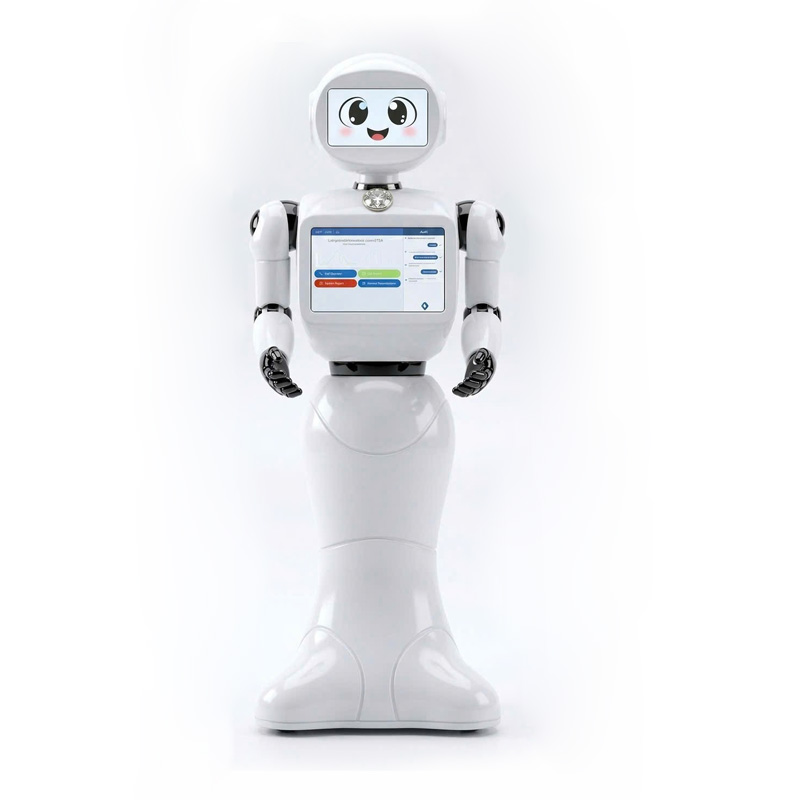 Robot lễ tân tư vấn dịch vụ tích hợp lập trình AI giao tiếp tự nhiên AviBot do Promaxshop nghiên cứu và lắp ráp.